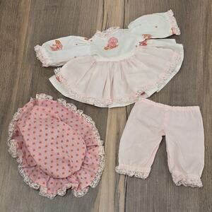 Vintage 1980s Strawberry Shortcake‎ Handmade 18" Baby Doll Dress Outfit Hat 3 Pc